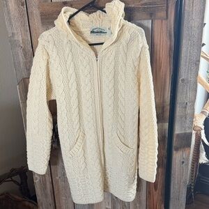 Aran Crafts Cream Merino Cable Knit Hooded Sweater